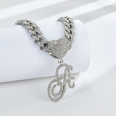 Alloy Full Crystal Rhinestone Letter Pendant Cuban Link Chain Necklaces for Women Men FS-WG1AB05-27-1