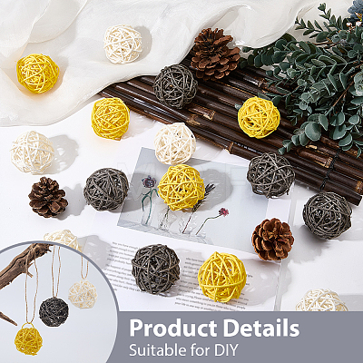 15Pcs 3 Colors Wicker Rattan Balls AJEW-SC0004-25B-1