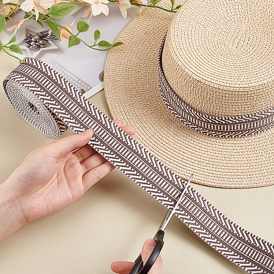 5 Yards Ethnic Style Polyester Jacquard Striped Ribbon OCOR-PH0004-17B-1