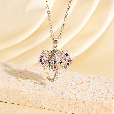 Brass Pave Colorful Cubic Zirconia Elephant Pendant Necklaces for Women WGDED3C-02-1