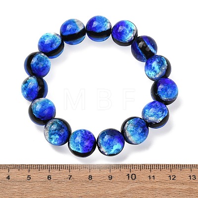14MM Luminous Handmade Foil Glass Round Beaded Stretch Bracelets LA-CBA41F9-01B-1