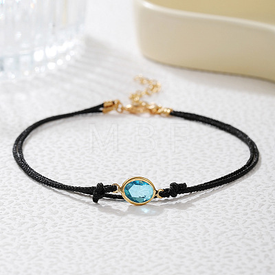 Bohemian Alloy Rhinestone Oval Link Black Waxed Cord 2-Strand Anklets FS-WGE4A67-01-1
