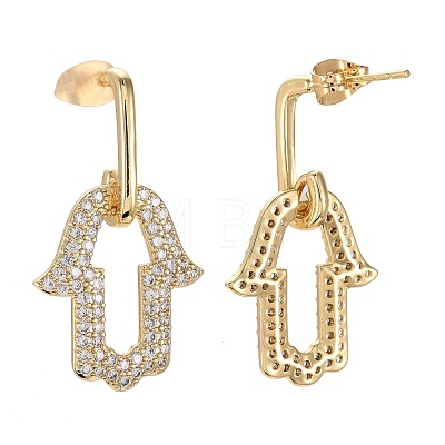 Brass Micro Pave Clear Cubic Zirconia Dangle Stud Earrings EJEW-F256-04G-1