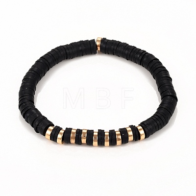 black Polymer Clay Bracelet, stretchy, approx 6mm, 16cm length (FR10319) 