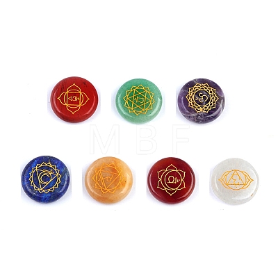 Chakra Natural Gemstone Flat Round Stones PW-WG64968-01-1