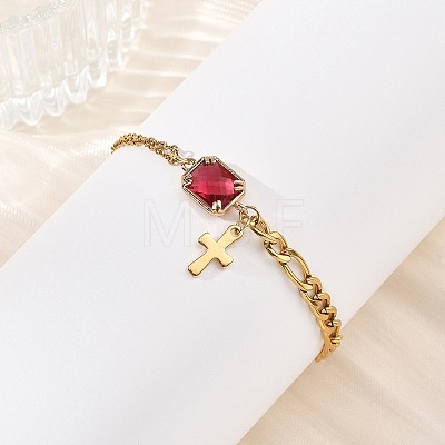 Cross 304 Stainless Steel Charm Bracelets BJEW-JB13967-1