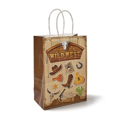 Cowboy Series Printed Kraft Paper Tote Bags ABAG-B006-02E-1