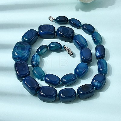 Dyed Natural Agate Cuboid Graduated Beaded Necklaces with Alloy Clasps NJEW-C113-01H-1