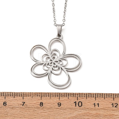 304 Stainless Steel Flower Pendant Cable Chain Necklaces for Men Women NJEW-K308-05B-P-1