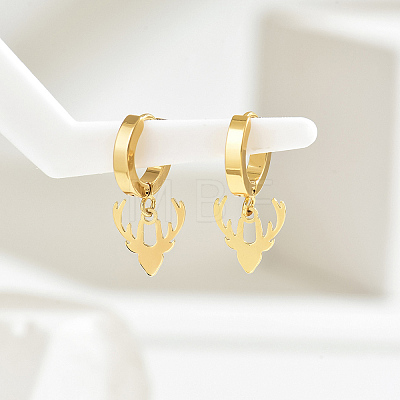 Christmas 201 Stainless Steel Deer Horn Hoop Earrings MG4637-1