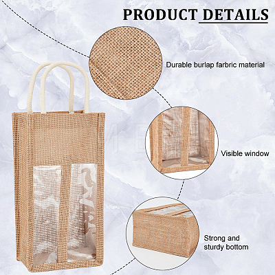 Jute Wine Storage Drawstring Pouches with PVC Clear Window ABAG-WH0035-052B-1