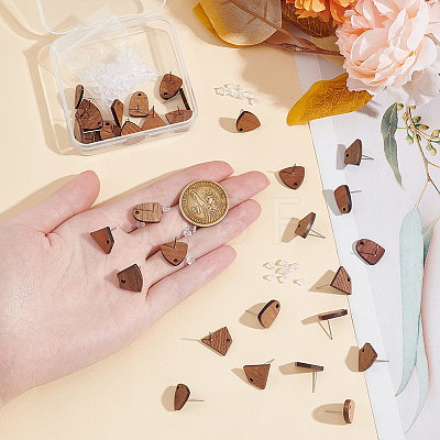 Unicraftale 16 Pairs 4 Style Triangle & Kite & Trapezoid Walnut Wood Stud Earring Findings WOOD-UN0001-07-1