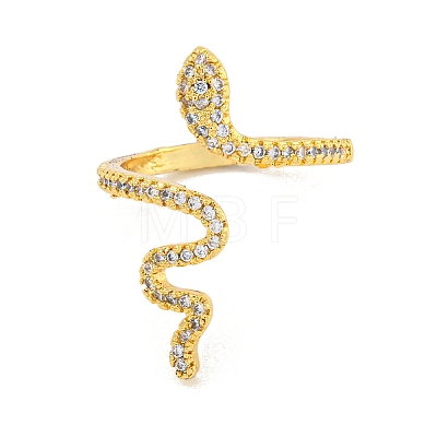 Rack Plating Snake Brass Micro Pave Clear Cubic Zirconia Cuff Rings for Women RJEW-C103-10G-1