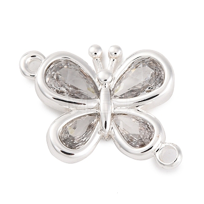 Brass Pave Clear Cubic Zirconia Connector Charms KK-Z066-09S-1