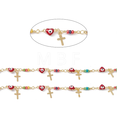 Enamel Heart with Evil Eye Link Chains CHC-C003-25G-01-1
