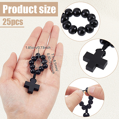 25Pcs Wood Cross & Round Beads Finger Rings RJEW-NB0001-09A-1