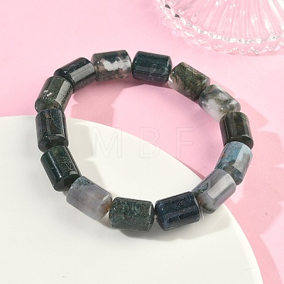 Column Natural Moss AgateBeads Stretch Bracelets for Women Men BJEW-A148-01A-28-1