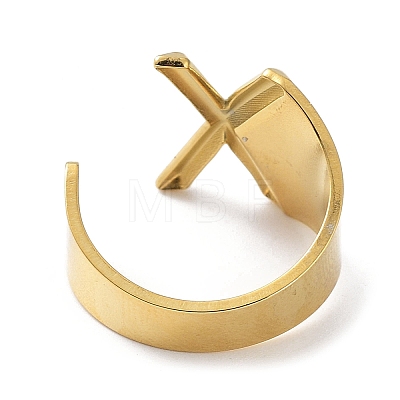 Real 18K Gold Plated 304 Stainless Steel Initial Letter Open Cuff Rings RJEW-L109-007G-X-1
