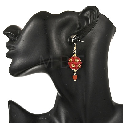 Glass & Dyed Natural Malaysia Jade & Red Jasper Dangle Earrings EJEW-MZ00814-01-1