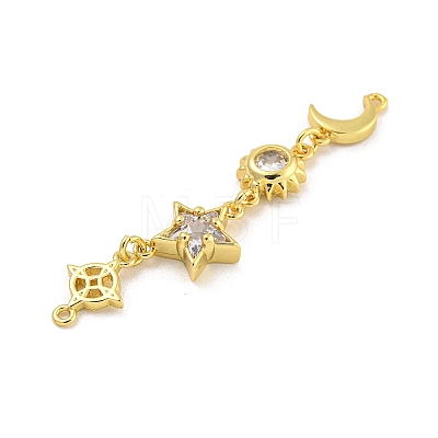 Rack Plating Brass Clear Cubic Zirconia Sun Moon Star Connector Charms KK-G513-40G-1