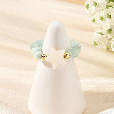 2Pcs Glass with Natural Freshwater Shell Beads Rings RJEW-JR01114-1