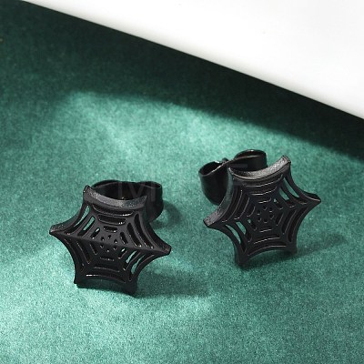 304 Stainless Steel Spider Web Stud Earrings EJEW-G294-01EB-1