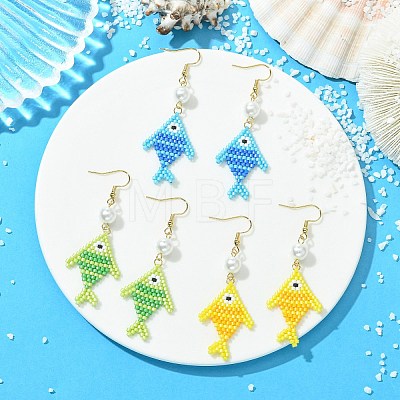 304 Stainless Steel with Glass Cylinder Seed Beads Dangle Earrings EJEW-MZ00815-1