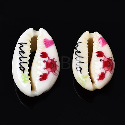 Printed Natural Cowrie Shell Beads SSHEL-N032-32-1