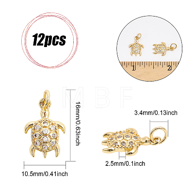 12Pcs Brass Micro Pave Clear Cubic Zirconia Pendants KK-CA0002-14-1