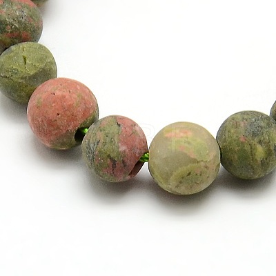 Natural Frosted Unakite Round Bead Strands G-M064-4mm-06-1