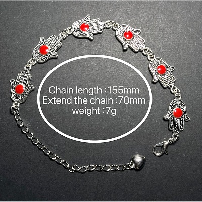 Vintage European Alloy Enamel Hamsa Hand Link Chain Bracelets for Women YP1014-2-1