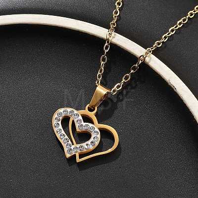 304 Stainless Steel Crystal Rhinestone Heart Pendant Cable Chain Necklaces for Women NJEW-Z056-01B-G-1