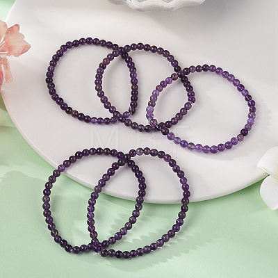 Natural Amethyst Round Bead Stretch Bracelets BJEW-L594-B08-1