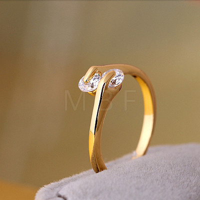 Real 18K Gold Plated Brass Cubic Zirconia Cuff Rings RJEW-EE0001-024C-1