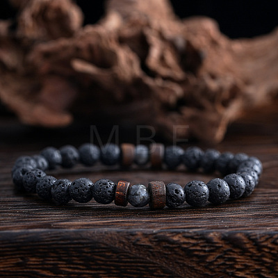 Natural Lava Rock Round Beads Stretch Stretch for Men Women AE5007-1