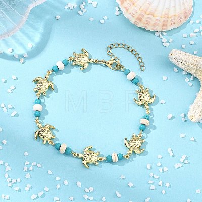 Ocean Dyed Synthetic Turquoise Beads & 304 Stainless Steel Link Chain Anklets GG-AJEW-AN00833-02-1