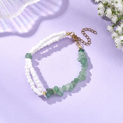 Natural Green Aventurine Chip Beads & Glass Seed Beads Beaded Bracelets for Women BJEW-JB14137-01-1