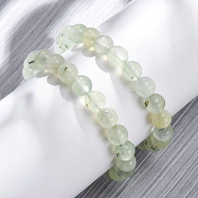 Natural Prehnite Round Beaded Stretch Bracelets for Men Women BJEW-G743-01F-1
