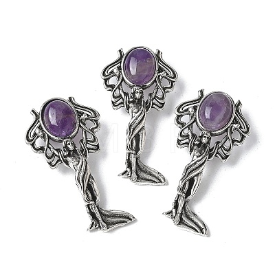 Angel Brass Natural Amethyst Pendants KK-D361-02AS-27-1