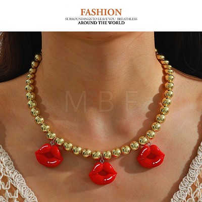 Resin Red Lip Pendant Bib Necklaces FS-WG56FE2-01-1
