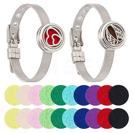 2Pcs 2 Styles Stainless Steel Watch Band Bracelets BJEW-HS0001-15C-1