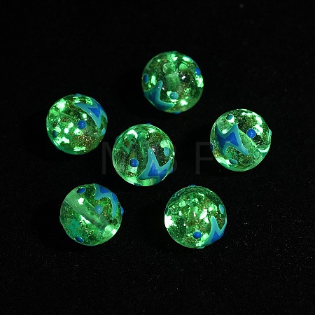 Luminous Handmade Enamel Gold Sand Glass Beads Strands LAMP-U004-08C-1