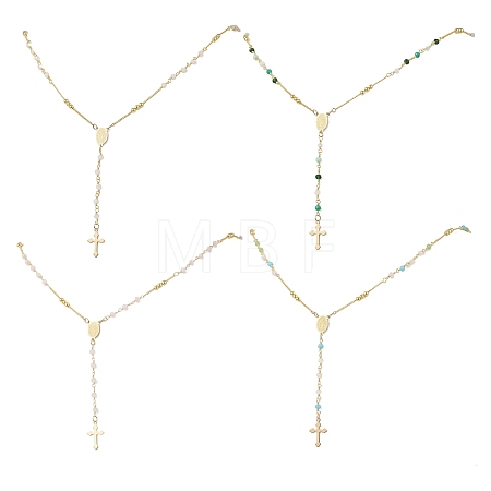 Faceted Glass and Brass Rosary Bead Necklaces NJEW-JN05672-1