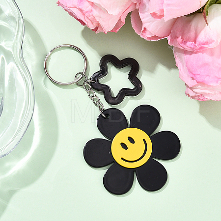 Sunflower with Smiling Face & Star Transparent Acrylic Keychains KEYC-YW00229-01-1