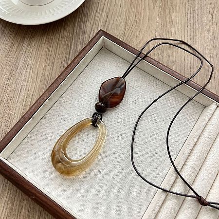 Resin Pendant Adjustable Waxed Cord Long Necklaces for Women FS-WG1D1FB-03-1