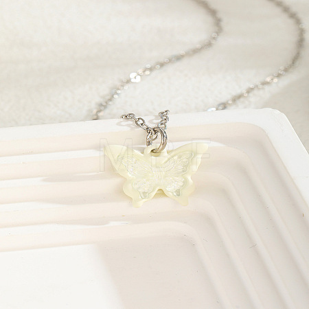 Acrylic Butterfly 201 Stainless Steel Cable Chain Necklaces for Women WGBABBD-07-1
