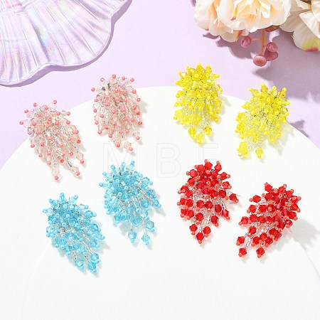 Glass Seed Braided Beaded Flower Stud Earrings EJEW-MZ00736-1
