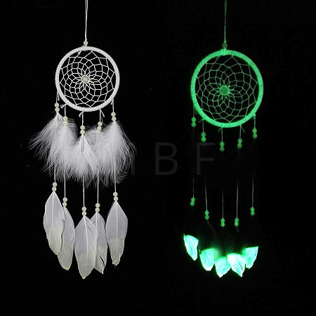 Luminous Woven Net/Web with Feather Wind Chimes LUMI-PW0004-036B-1