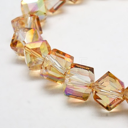 Full Rainbow Plated Crystal Glass Cube Beads Strands EGLA-F023-B04-1