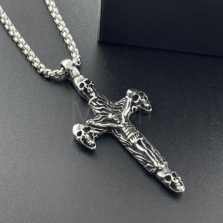 Fashionable 304 Stainless Steel Gothic Skull Cross Pendant Necklaces for Men KE0152-1